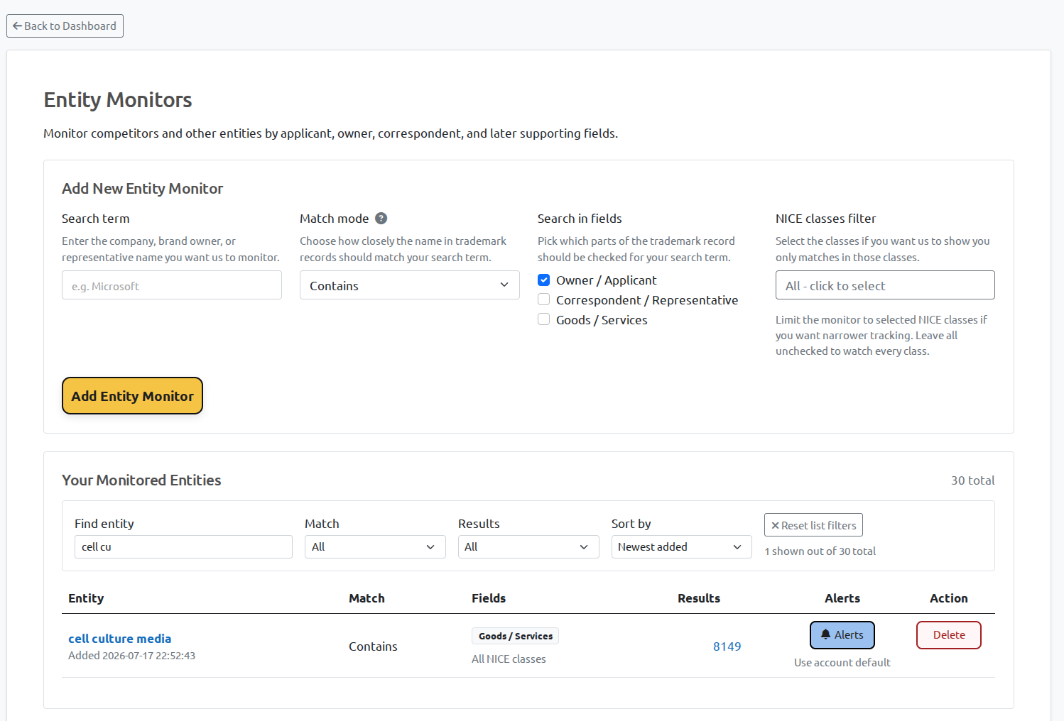 BrandCat goods and services entity monitor