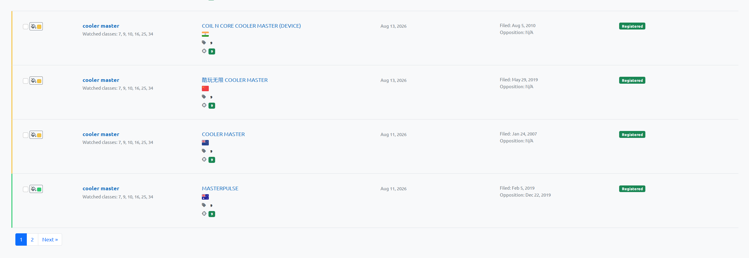 BrandCat trademark matches with review color controls
